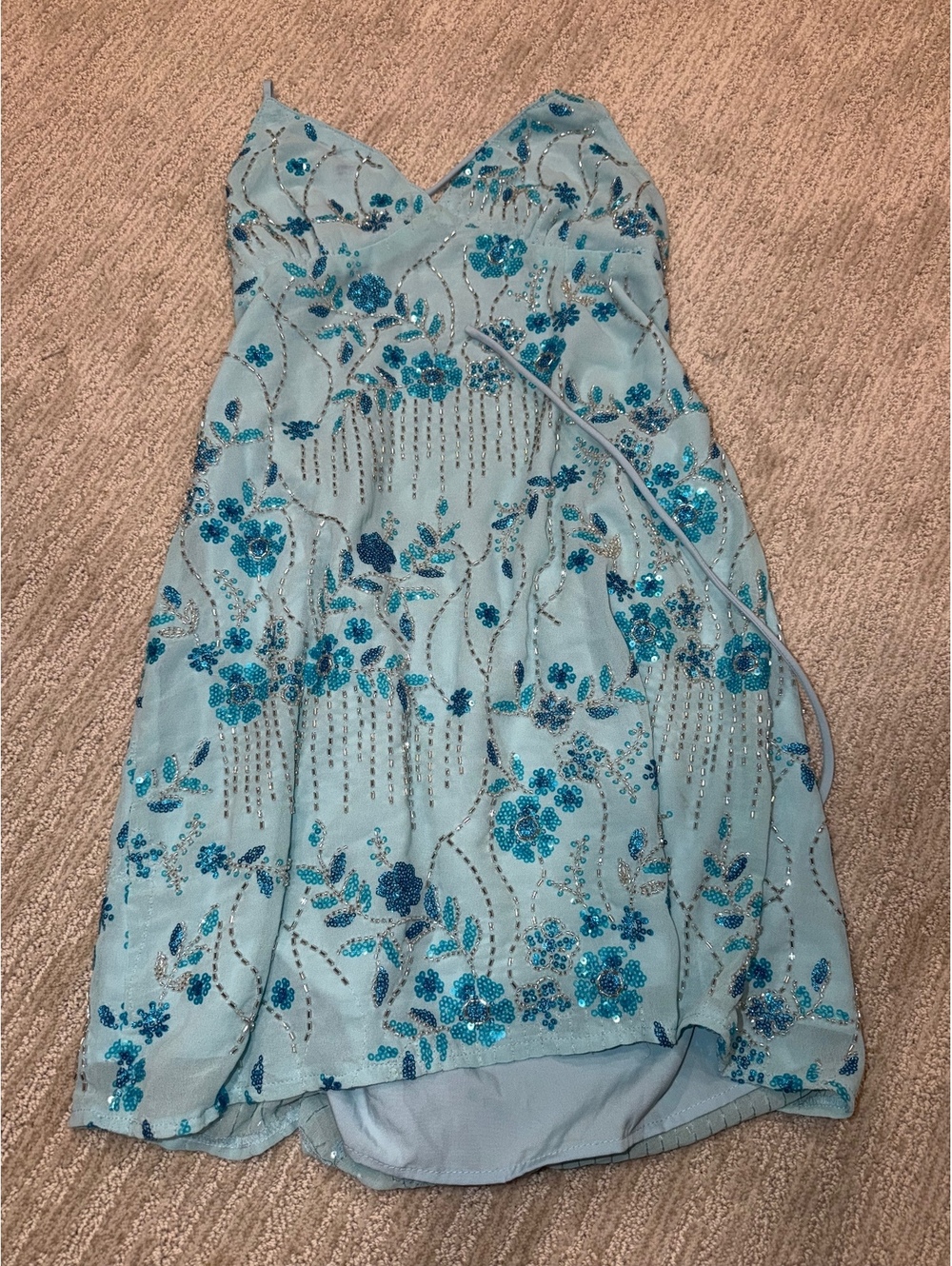 Blue Floral Spaghetti Strap Dress
